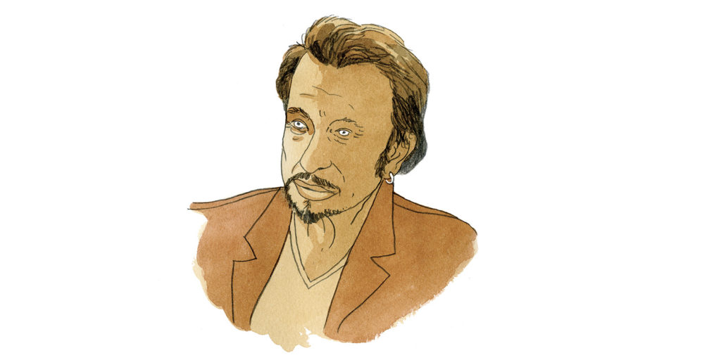 Portrait de Johnny Hallyday à l'aquarelle, illustration de l'article Johnny