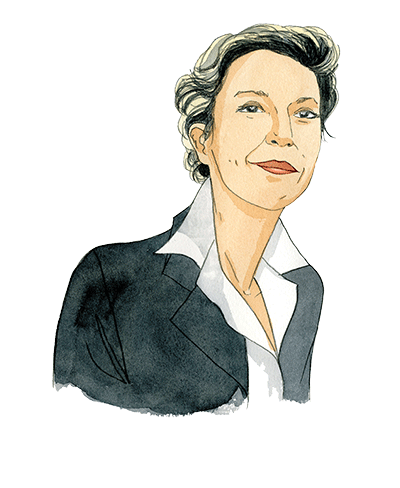 Portrait de Julia Schafer, expert du réseau Adrien chez Adrien Stratégie, à l'aquarelle (illustration de Joël Alessandra)